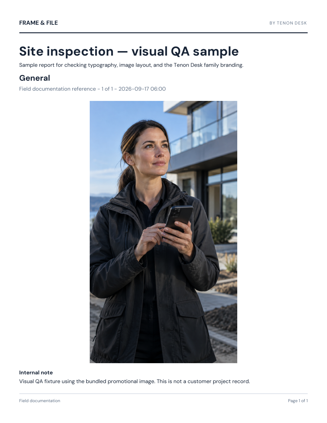Sample Frame and File site inspection report